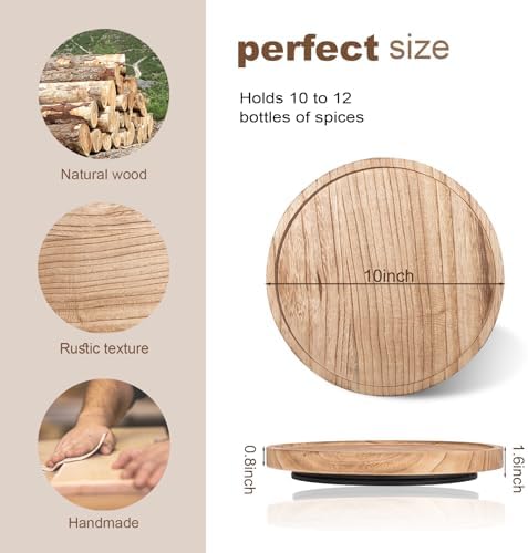 Wood Lazy Susan Turntable Kitchen Decor Round Table Tray, 10" Brown