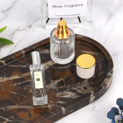 Oval Marble Bathroom Vanity Tray, Black Gold, 12" x 6" x 0.8"