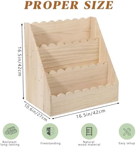 Bookcases Scalloped Book Shelf for Kids 3-Tier Wooden Bookshelf Montessori Style Display Shelf Durable Bookcase Book Org