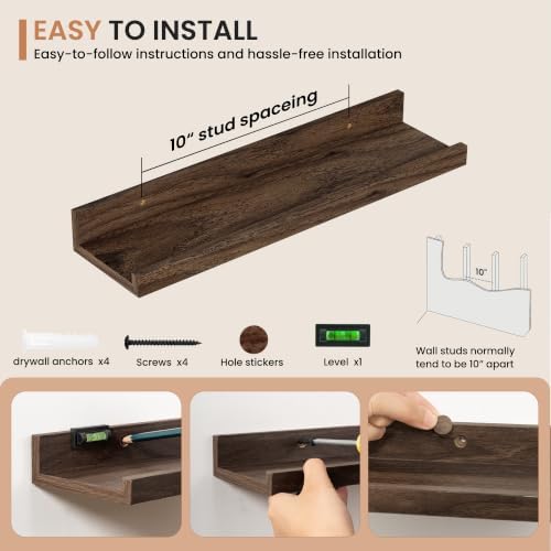 Dreamland Picture Ledge Shelf for Wall, Floating Shelves Set of 2,18 inch Long Floating Shelves with Lip for Living Room