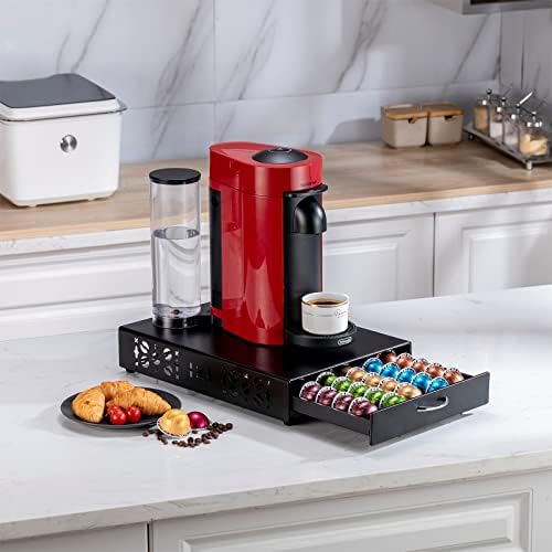 Nespresso Pods Holder Vertuo Drawer Organizer，50 pods，Metal Black