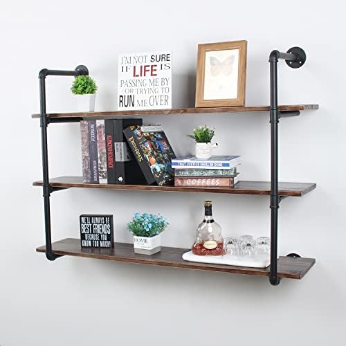MBQQ Industrial Retro Pipe Shelf 48in 3 Tier Wall Mounted,Rustic Floating Shelves,Farmhouse Kitchen Bar Shelving,Home De