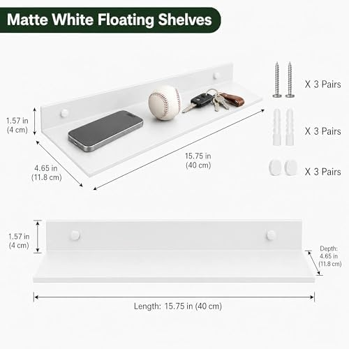 Z metnal White Wall Shelves, Small Corner Floating Bathroom Shelf, Lack Slim Metal Decor Display Modern Long Shelves for