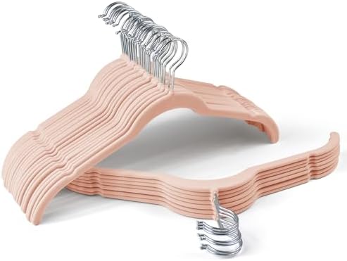 Sishynio Premium Velvet Shirt Hangers 30 Pack, Non-Slip 360° Swivel Hook Space-Saving Felt Hanger, Slim Flocked Hangers for Blouses, Strappy Dresses, Tank Tops(Pink)