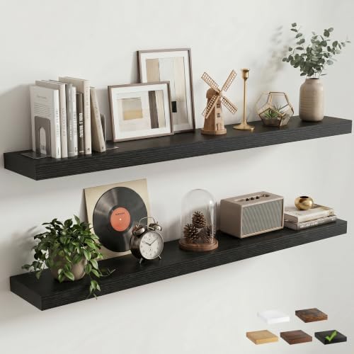 8 inch Deep Floating Shelves for Wall, 55" Wide, Black Finish, 2-Pack