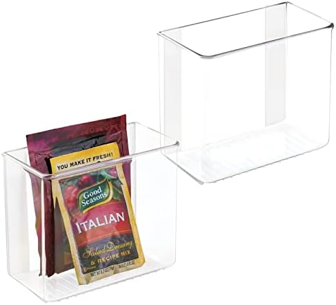 mDesign Plastic Adhesive Mount Storage Organizer Container for Kitchen or Pantry Wall Organization - Space Saving Holder