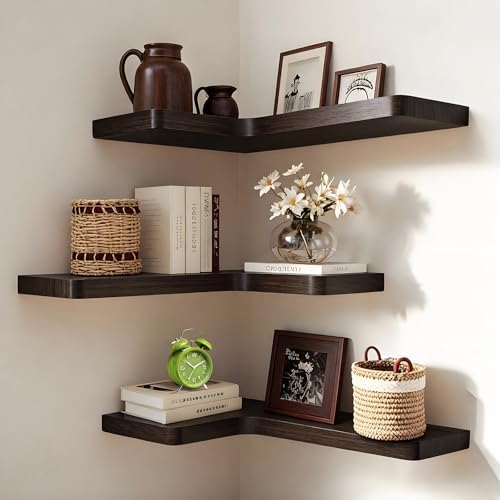 Floating Corner Shelves Set of 3, Solid Wood Picture Wall Shelf, Floating Shelves for Storage for Bedroom Kitchen Bathro