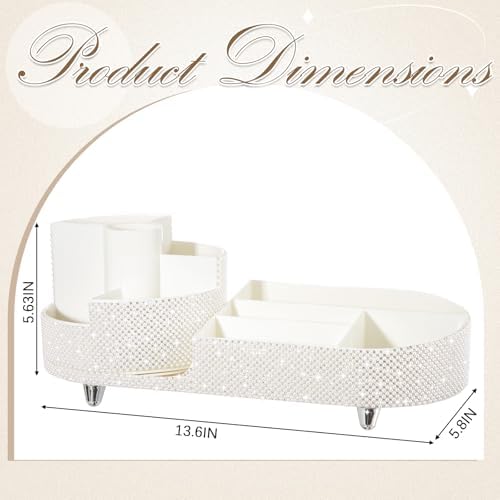 Rotating Makeup Organizer Vanity, White, Pearl