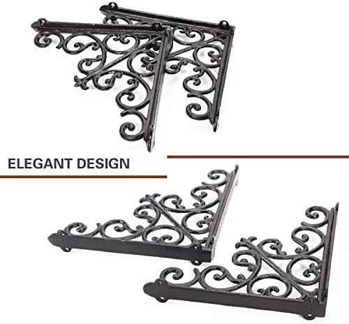 Sungmor 2PC 7.1 Inch Heavy Duty Decorative Brackets for Shelves, Vintage Victorian Cast Iron Shelf Bracket, Sturdy Black