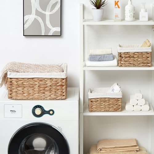 Vagusicc Wicker Basket, 3-Pack Water Hyacinth Wicker Storage Basket with Handles, Storage Baskets for Organizing, Large 