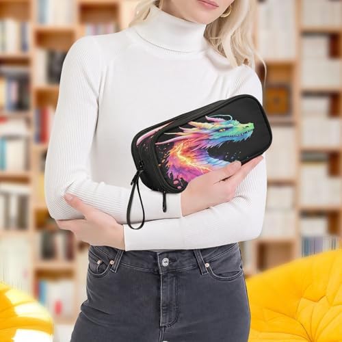 Lightning Dragon Watercolor Pencil Case Box Boys Girls Large Pencil Pouch with Zipper Compartments Big Capacity Stationery Pen Bag Organizer for Kids Teens Adults School
