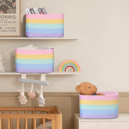 Baskets for Organizing,Storage Baskets,3 Pack Baskets for Shelfves,15"×10"×9" Woven Rainbow Basket,toy storage bins,bins for organization