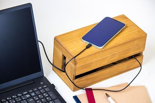 Paulownia Wood Cable Management Box – Handmade Cord Organizer for Power Strips, Chargers & Routers, Minimal Japanese Cab