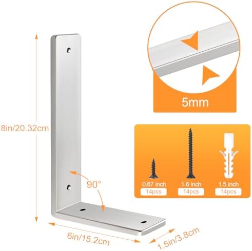 Floating Shelf Bracket Stainless Steel 8 Inch, 4 Pack Heavy Duty Shelf Brackets, Wall Shelf Bracket for DIY Decorative w