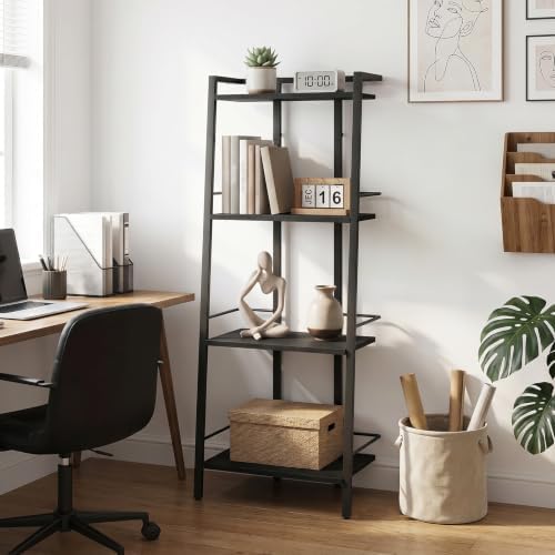 MAHANCRIS 4-Tier Book Shelf, Ladder Shelf, Bookcase, Ladder Shelving Unit