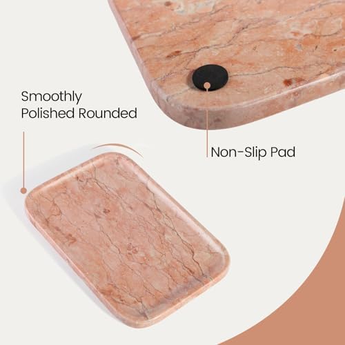 Karibiber Marble Vanity Tray, Bathroom Tray for Countertop, Decoration Dresser Organizer, Perfume, Jewelry Holder, Red S
