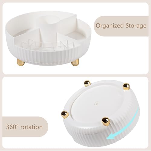 360 Rotating Makeup Perfume Organizer Skincare with Divider, Large White
