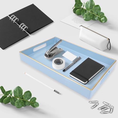 Spsyrine Blue Bathroom Vanity Tray with Handles for Dresser Tops