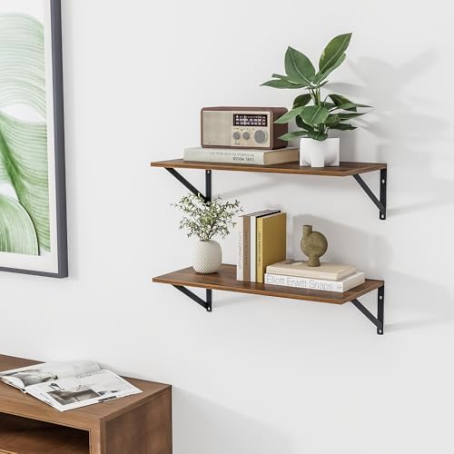 Heimlove 24W x 12D Deep Floating Shelves Set of 2 Walnut