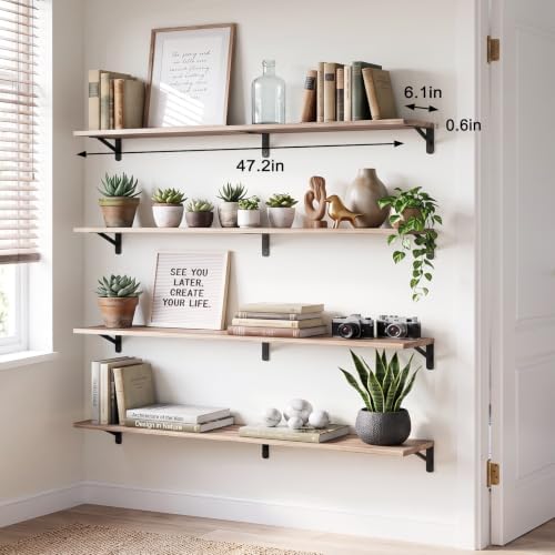 YGEOMER 47.2 in Floating Shelves for Wall, Light Carbonized Brown Set of 4