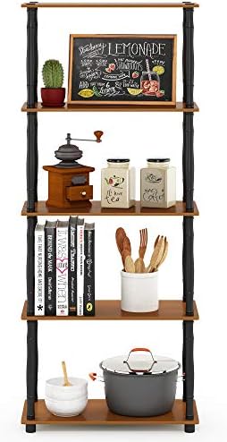 Furinno TURN-S-TUBE Storage Shelves, 5-Tier Book Shelf, Corner Shelf, Toolless Open Shelves, Classic Tubes, for Organiza