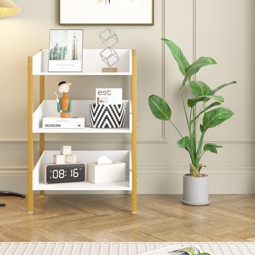 VECELO Bookshelf,Small Bookcase,3-Tier Storage Organizer,Industrial Shelving Unit for Living Room,Classroom,Office,Dormi