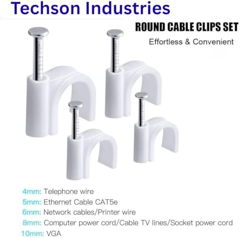 Cable Clips (4mm+6mm)200pcs Wire Fastener Wall Pins with Metal Nails for Cable Management, Cord Organizer, Round Wire Cl