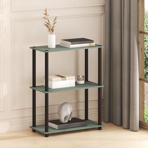 Furinno Turn-N-Tube Toolless Assembly Storage Shelves, 3-Tier Green Book Shelf, Open Storage Bookshelf, for Organization