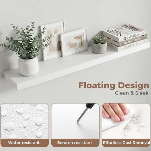 40 Inch Floating Shelves for Wall, 6.5"D Wood Storage Shelves, White Finish