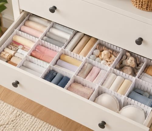 16 Pcs Adjustable Drawer Dividers Organizer, 18.5" Extra Long DIY Plastic Grid Separators, Cuttable Drawer Partitions fo