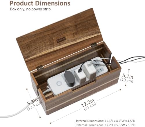Acacia Wood Cable Management Box - Cord Hider&Organizer for TV Wires