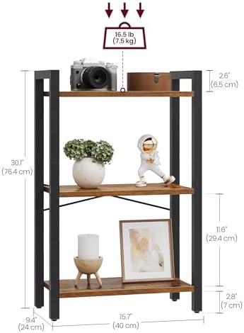 VASAGLE 3-Tier Bookshelf, Bookcase Book Shelf with Steel Frame