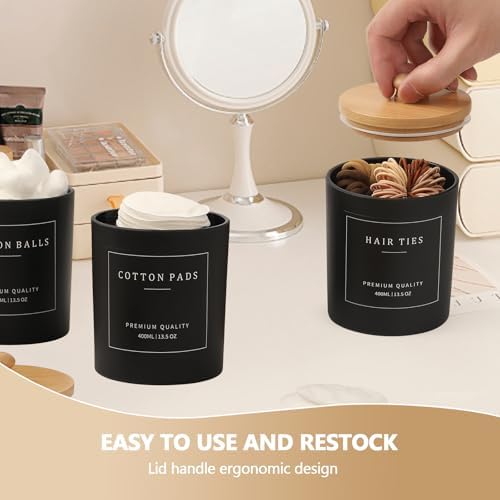 3 Pack Qtip Holder - Bathroom Organizers and Storage, Cotton Round Pad Dispenser Floss Pick Holder with Tray, Glass Apot