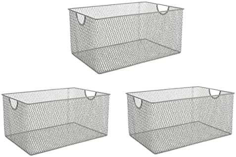 YBM HOME Kitchen Pantry Organizer Wire Baskets for Shelves, Cabinets, Pantry, Countertop, Mesh Open Storage Bin Metal Ba