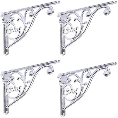 Shelf Brackets 4 Inch 4 Pack Heavy Duty Polished Chrome Wall Bracket Victorian Kitchen Decorative Rack Shelves, Shelf Br