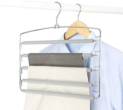 TOPIA HANGER Pants Hangers Space Saving with 5 Tiers Non-Slip Foam Padded