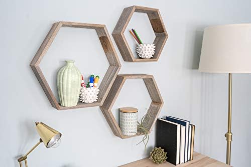 BARNWOODUSA Hexagon Floating Shelves Set of 3 Rustic Farmhouse Reclaimed Wo