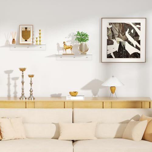 FEMELI 2 PCS 15" Acrylic Floating Shelves, Clear Shelf for Wall Display