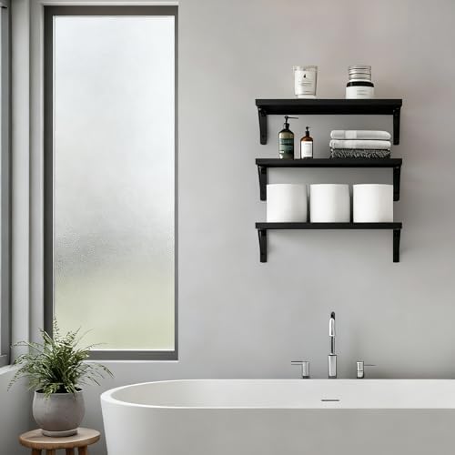 Fixwal Wall Floating Shelves for Home Decor (Black, Set of 3, 16.5 Inch)