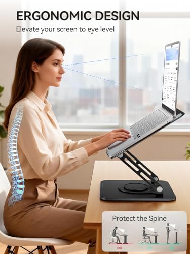 tounee Laptop Stand for Desk, Adjustable Computer Stand Holder with 360° Rotating Base, Ergonomic Laptop Riser Compatibl