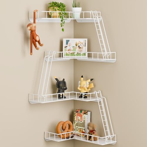 Fire Escape Wall Shelf - Modern City Style 4-Tier Corner Wall Shelves, Easy to Install Metal Ladder Shelf for Figures, N