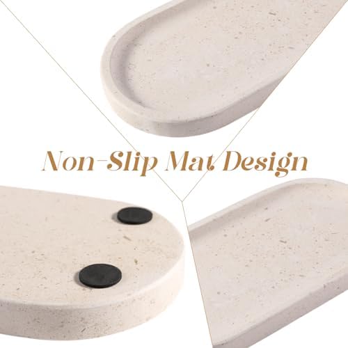 Koville Natural Marble Tray for Bathroom, Vanity Decorative Marble Trays for Countertop Organizer, Catchall Trays for Pe