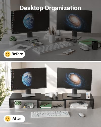BONTEC Dual Monitor Stand Riser, Adjustable Length & Swivel Angle, Black