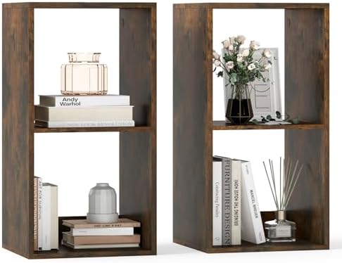 Tangkula 2-Cube Bookcase, 3-Tier Bookshelf with Open Compartments, Freestanding Cube Storage Organizer with Anti-Topplin