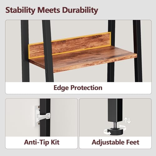 Furologee Bookshelf Set of 2, 6 Tier Ladder Shelf with Drawer