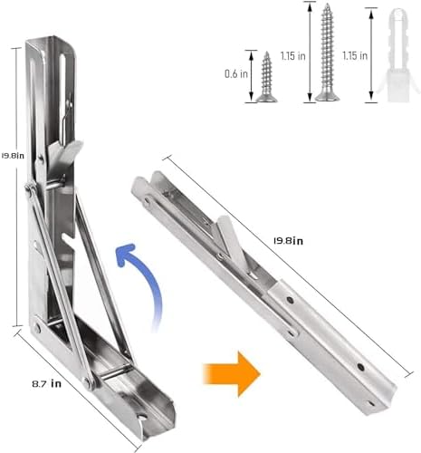 Folding Shelf Brackets 20 inch 4 Pcs Max. Load 440lb - Heavy Duty Stainless Steel DIY Wall Mounted Collapsible Shelf Bra