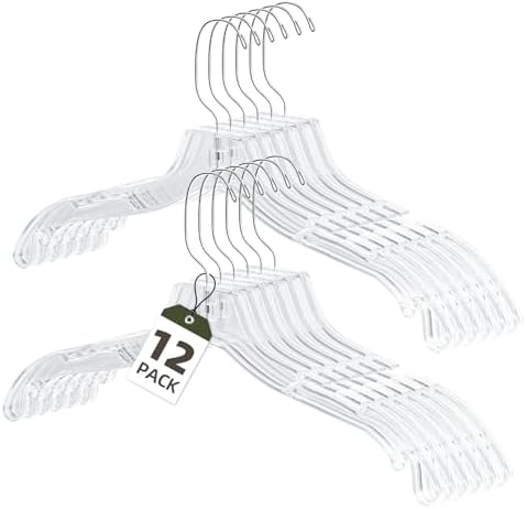 Clear Plastic Hanger 12 Pack, Heavy Duty Clothes Hangers