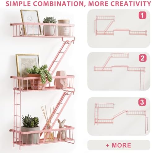SweetSage Fire Escape Shelf - Pink Wall Decor Floating Shelves, Cute Metal Ladder Shelving for Bedroom, Home Decor Displ