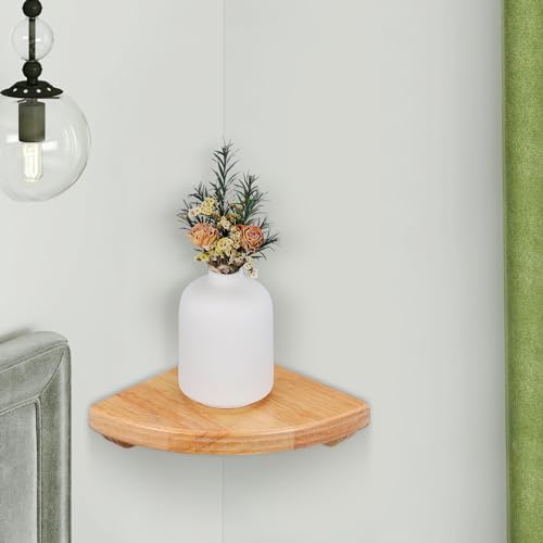 Alipis Natural Solid Wood Corner Shelf Wall Mounted, Dual-Fortified Floating Corner Shelves for Wall Storage, Round End 