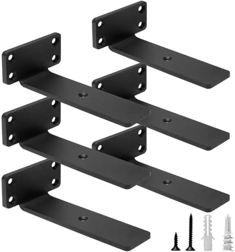 HITOMEN Heavy Duty Floating Shelf Brackets, 6-Inch (1/5'' Thick) Hidden Shelves Hardware, Cast Iron L Brackets, Rustic I